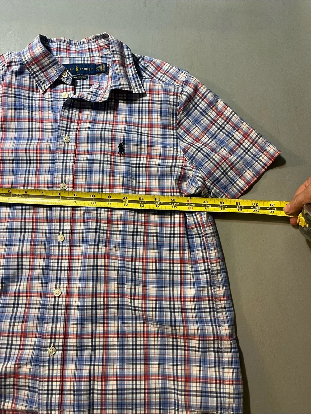 Polo Ralph Lauren Boys L (14-16) Short Sleeve Plaid Button Down Shirt Blue Red